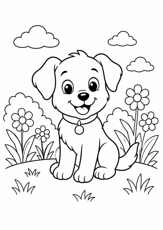 Un petit chien assis dans un jardin