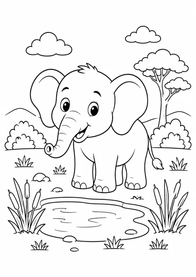 Un adorable éléphant près d'un point d'eau