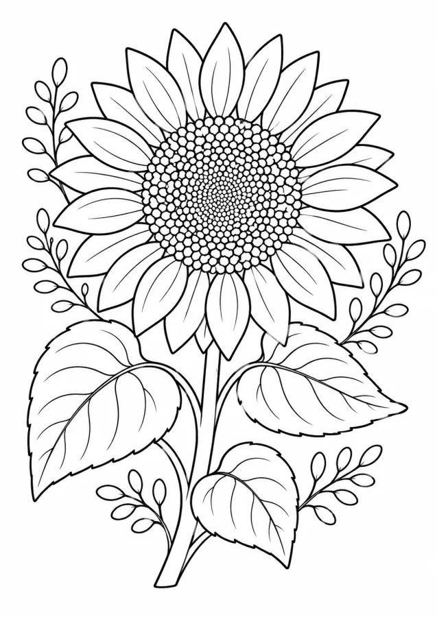 Un grand tournesol avec des feuilles