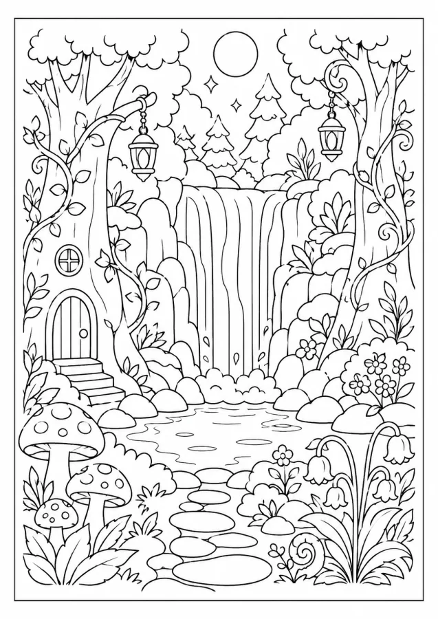 Une forêt enchantée et magique avec une cascade