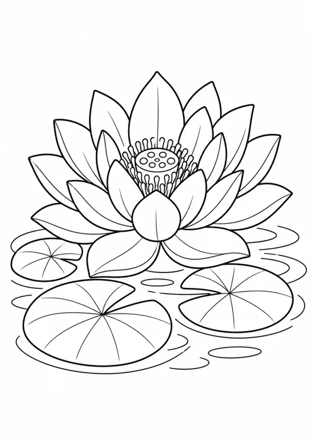 Une fleur de lotus flottant sur l'eau, entourée de feuilles