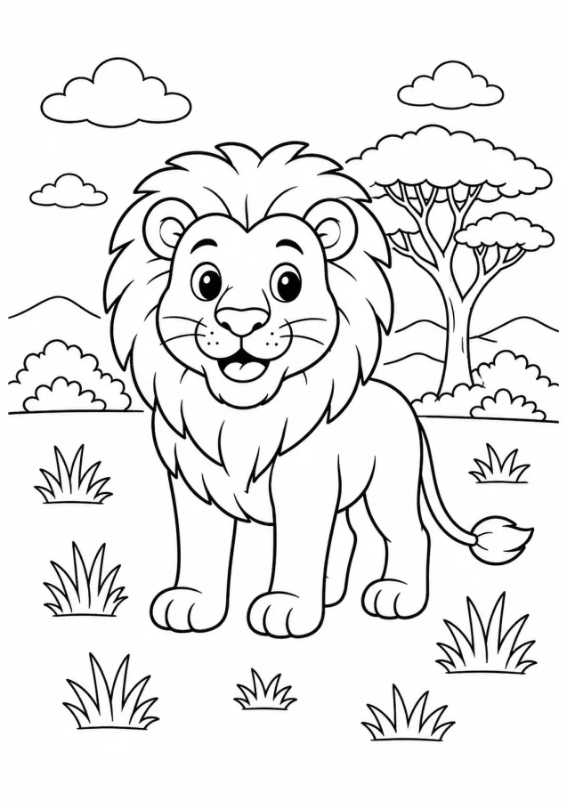 Un lion sympathique dans la savane