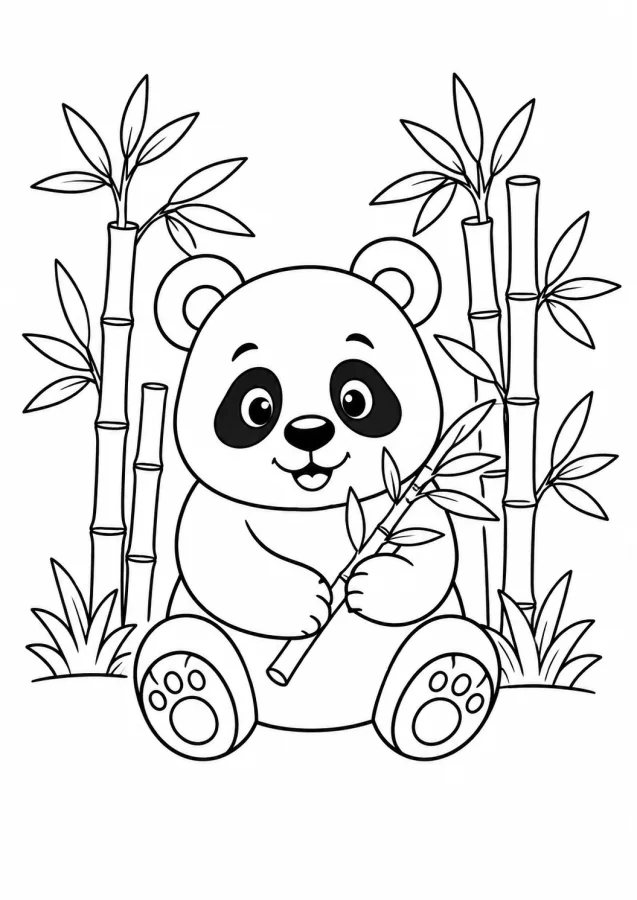 Un panda entouré de bambous